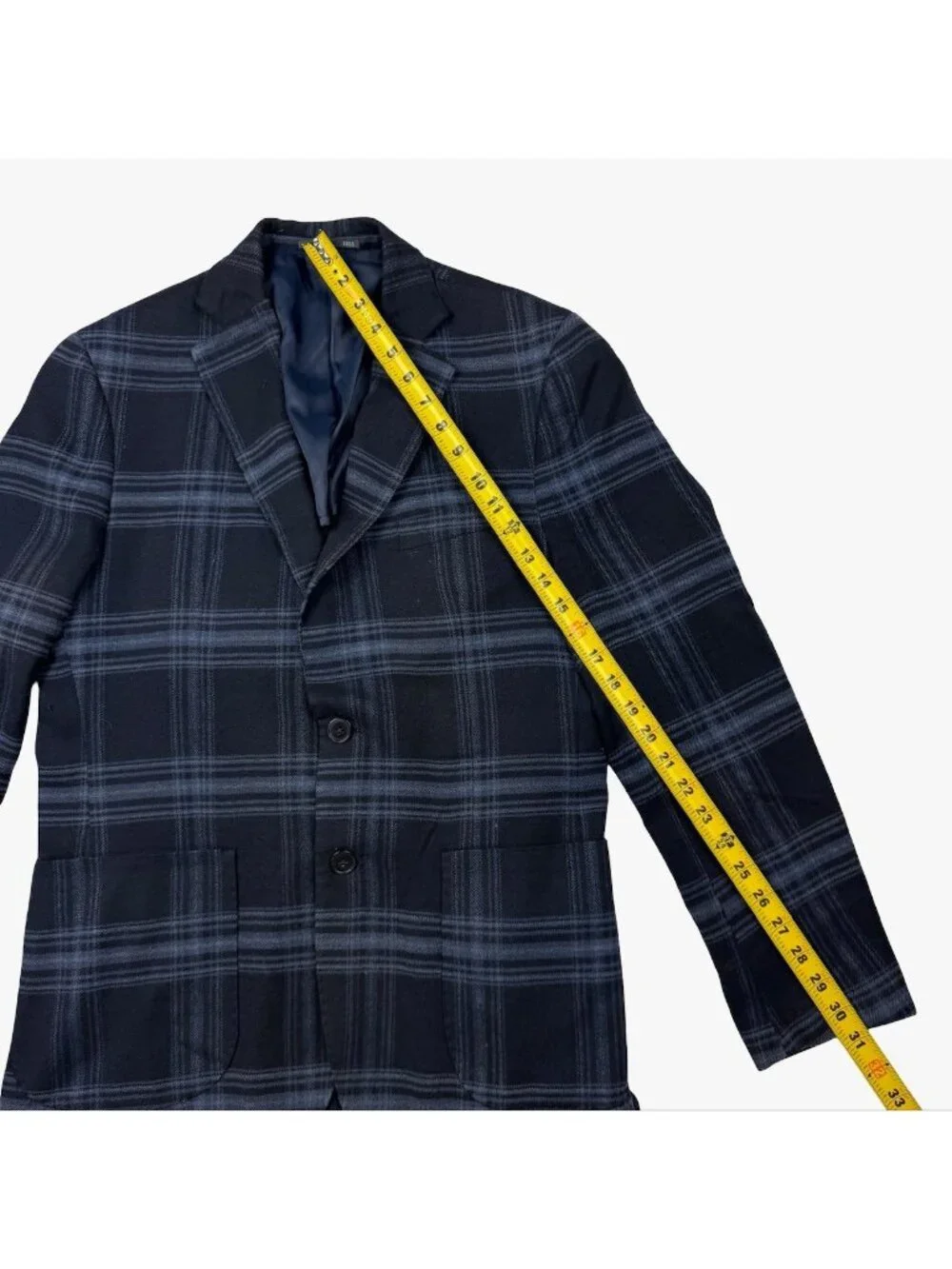 Dan John Men’s Wool Blend 2-Button Blazer Blue Gray Plaid • 40R US 50 EU